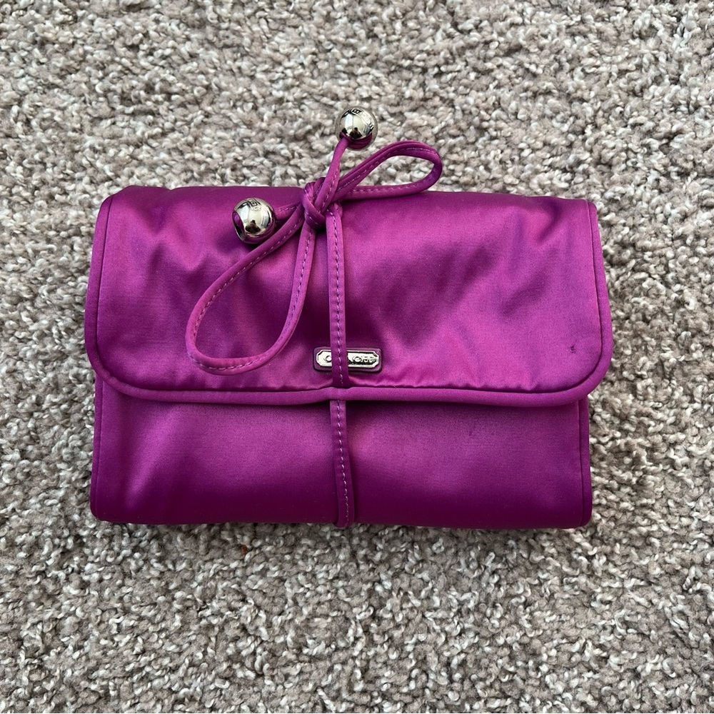 Coach Tri-Fold Roll Satin Jewelry Organizer in Mulberry with Silver Hardware